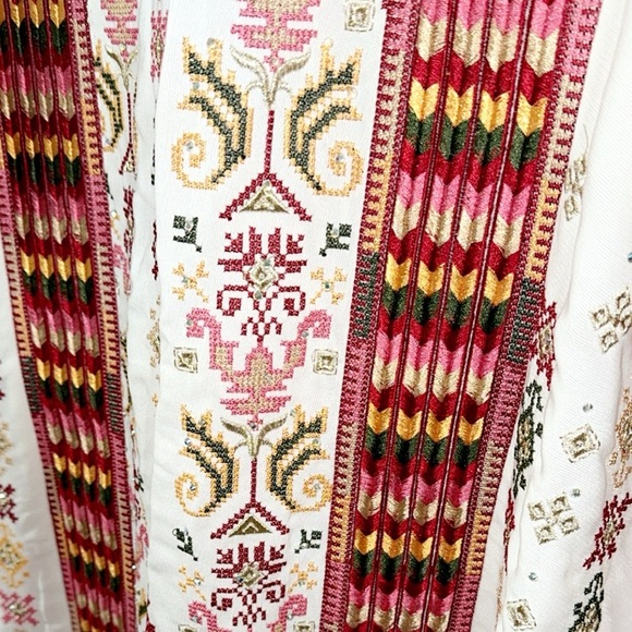 Thobe Size 6 -US SZ 18-20-22-24 White Red Embroidery Beaded Middle Eastern Dress - Picture 6 of 12